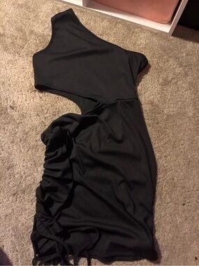 Fashion Nova Black One-Shoulder Cutout Ruched Bodycon Dress